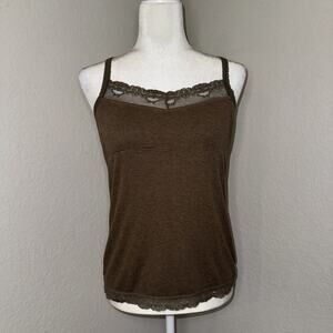 Vintage Old Navy Lace-Trim Cami Tank Top Womens Medium Brown Adjustable Straps
